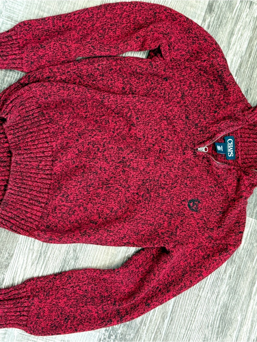 Chaps Red and Black Marled Quarter-Zip Kids Sweater